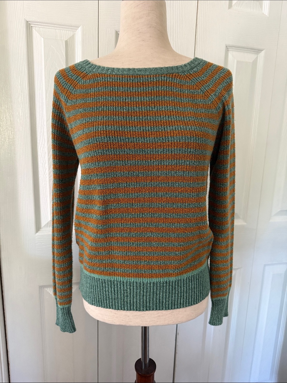 Prana Gadie Sweater Striped Scoop-Neck Sweater in Teal and Rust Sz S